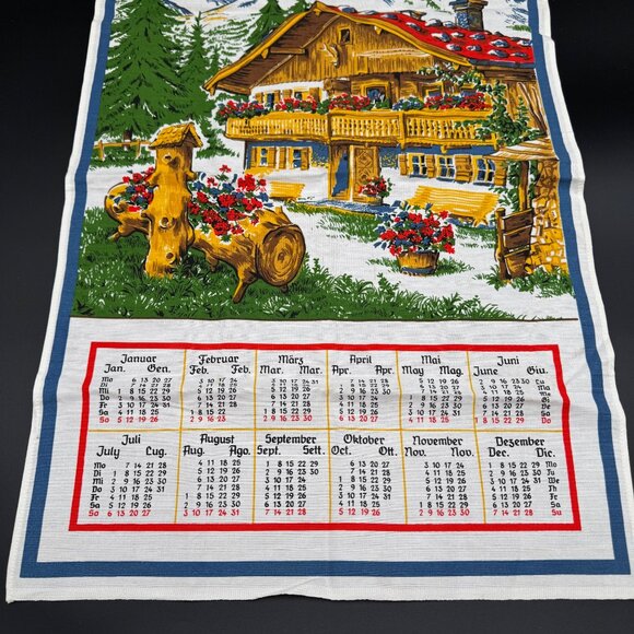 Vintage 1986 Kitchen Calendar Tea Towel Chalet Design German Wall Decor - Picture 4 of 8